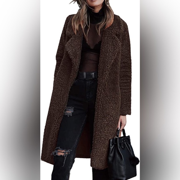 Jackets & Blazers - New Women's Fuzzy Fleece Open Front Long Cardigan Teddy Coat